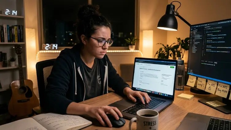 Beginner Java developer sending freelance proposals on laptop to get first client on Upwork