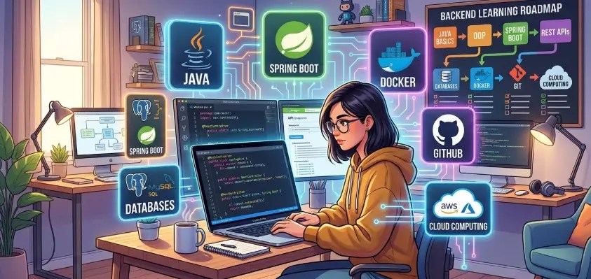 Java Roadmap for Freshers 2026: Step-by-Step Guide to Your First Dev Job 4 Beginner developer learning Java programming with Spring Boot, database, Docker and cloud development tools