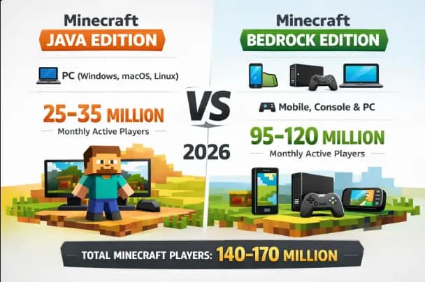 How Many People Play Minecraft Java vs Bedrock in 2026? Latest Stats 7 how many people play minecraft java vs bedrock